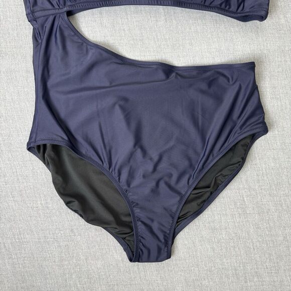 J. Crew Swimsuit Womens 20 Navy One Piece One Shoulder Cut Out Gold Button NEW - Picture 4 of 16